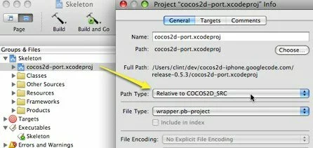 Xcode的“项目信息”对话框为项目添加屏幕截图通过跨项目的参考。